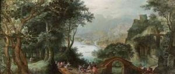 Une Embuscade Dans Un Paysage Forestier Pres D'une Riviere Oil Painting by Pieter Ii Stevens