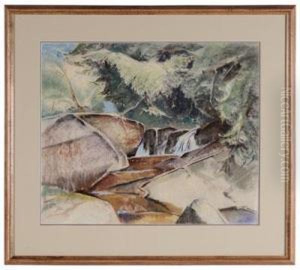 Waterfall In Blue Ridge Oil Painting by Will Henry Stevens