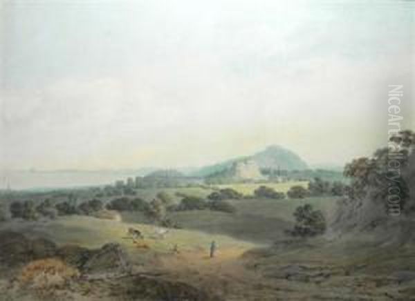 A View Towards Edinburgh With Figures In The Foreground by I Stevenson