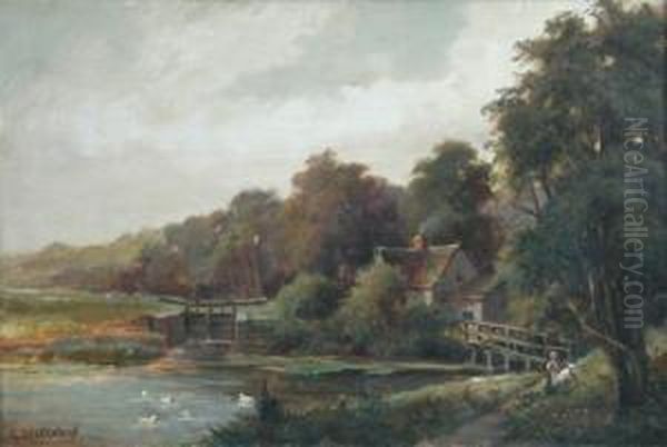 Cattle Grazing By A River Oil Painting by William Grant Stevenson