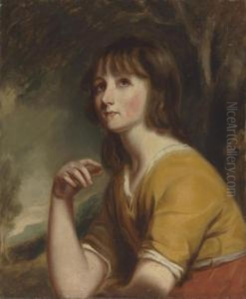 Portrait Of A Girl, Traditionally Identified As Lady Catherine Powlett, Countess Of Darlington, Half-length, In A Landscape Oil Painting by Thomas Stewardson