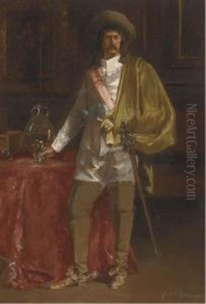 A Cavalier In An Interior Oil Painting by Allan Stewart