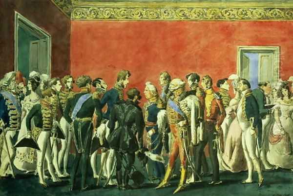 A Reception in the Embassy of Teheran, 1830s Oil Painting by Anonymous Artist