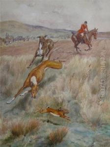 Hare Coursing Oil Painting by Frank Algernon Stewart