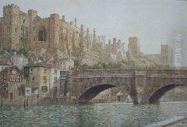 Durham Cathedral From The River Oil Painting by J.A. Stewart