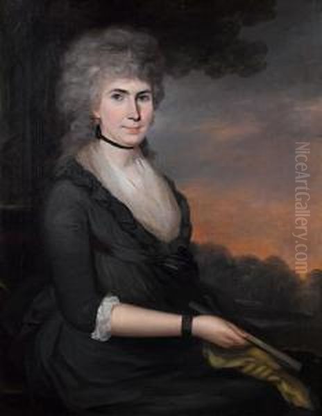 Portrait Of A Lady, Said To Be Anne Seymourdamer, Three-quarter-length, In A Grey Dress, Seated Before Alandscape Oil Painting by James Stewart