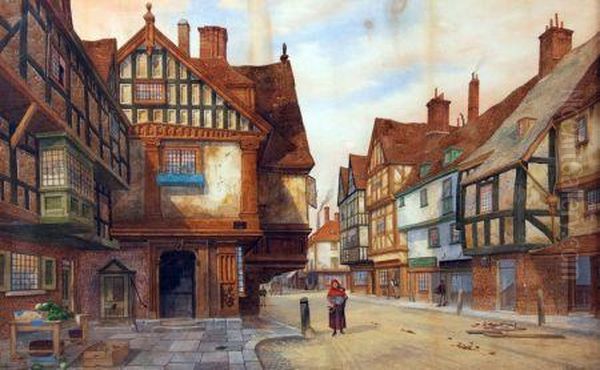 Street Scene With Figures Oil Painting by James Lawson Stewart