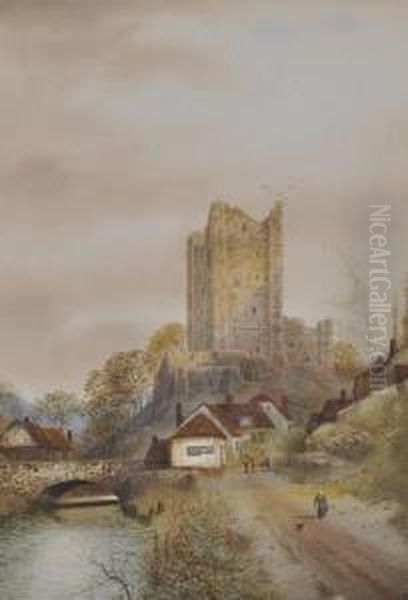 Castle Beside A River Oil Painting by James Lawson Stewart