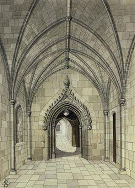 Entrance To The Cloisters From Dean's Yard, Westminster Oil Painting by James Lawson Stewart