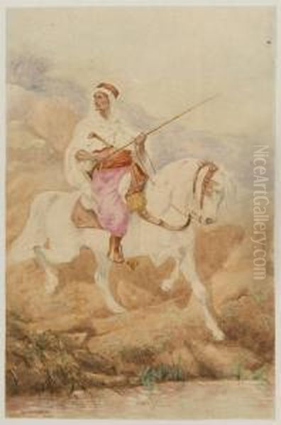 Arab On Horseback Oil Painting by Joseph Stewart