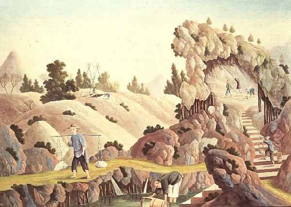 Peasants quarrying and collecting kaolin for a porcelain factory Oil Painting by Anonymous Artist