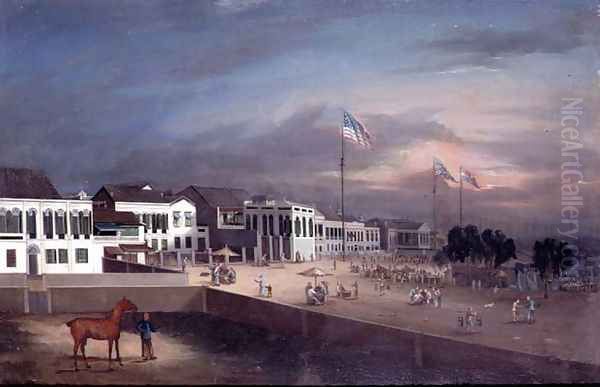 he International Factories (The Hongs) at Canton, c.1830-35 Oil Painting by Anonymous Artist