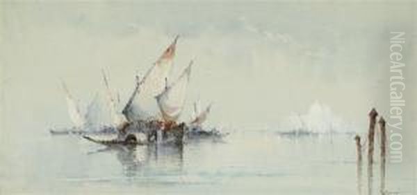 Shipping In A Calm Off Venice Oil Painting by William Stewart