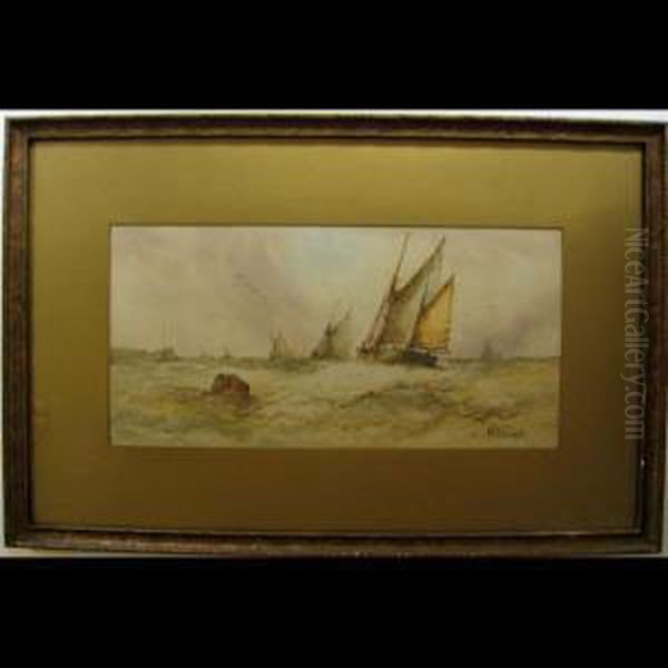 Fishing Boats In Heavy Seas; Fish Wharf At Gloucesterharour Oil Painting by William Stewart