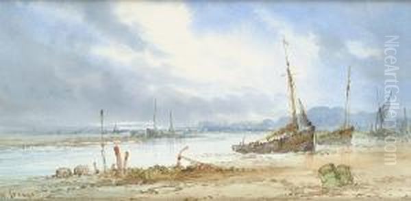 Fishing Vessels Moored On The Beach Oil Painting by William Stewart