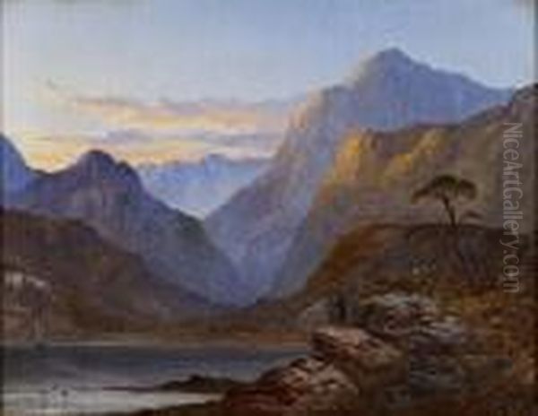 An Autumn Sunset In Glencoe Oil Painting by George Blackie Sticks