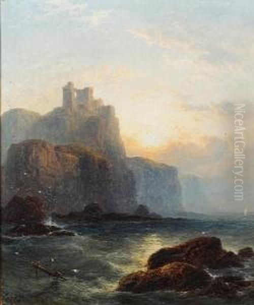 Wolf's Crag, Sunset Oil Painting by George Blackie Sticks