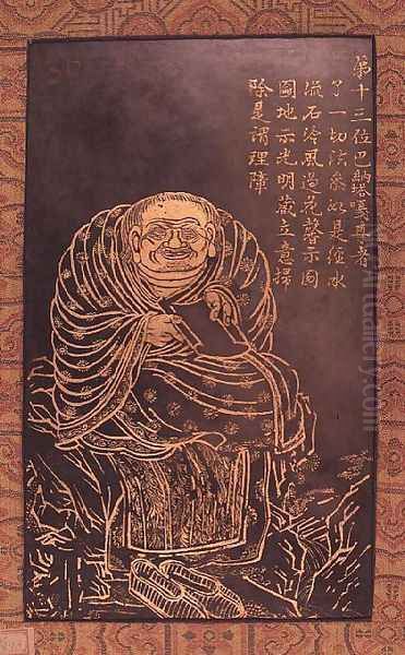 Lohan Panthaka, leaf from a book illustrating and describing sixteen Buddhist Lohans Oil Painting by Anonymous Artist