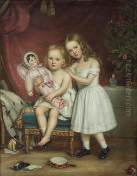 A Portrait Of Alice And Leontine Grafinen V.wittgenstein Oil Painting by Maximilian Stieler