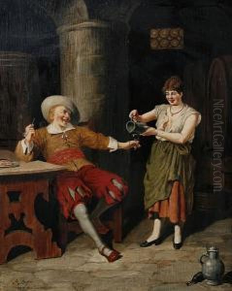 'the Coquette'; 'the New Wine', A Pair Oil Painting by Adalbert Stifter