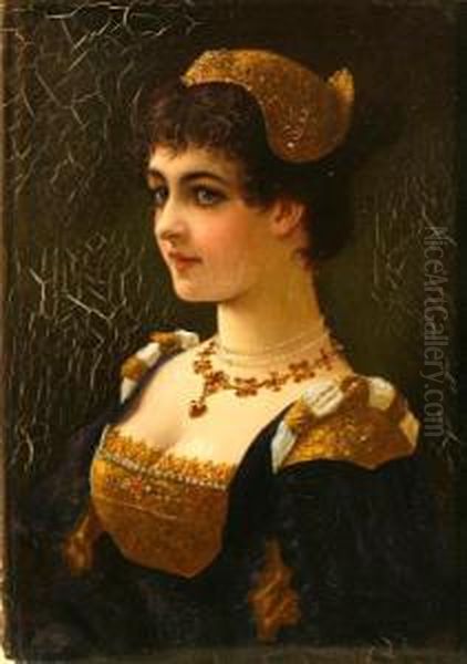 A Portrait Of A Young Woman In Historical Costume Oil Painting by Moritz Stifter