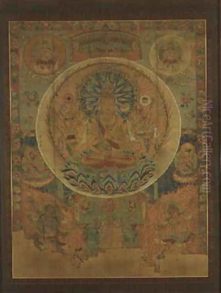 The Mandala of Sahasrabhuja Avalokitesvara, Tunhuang Oil Painting by Anonymous Artist