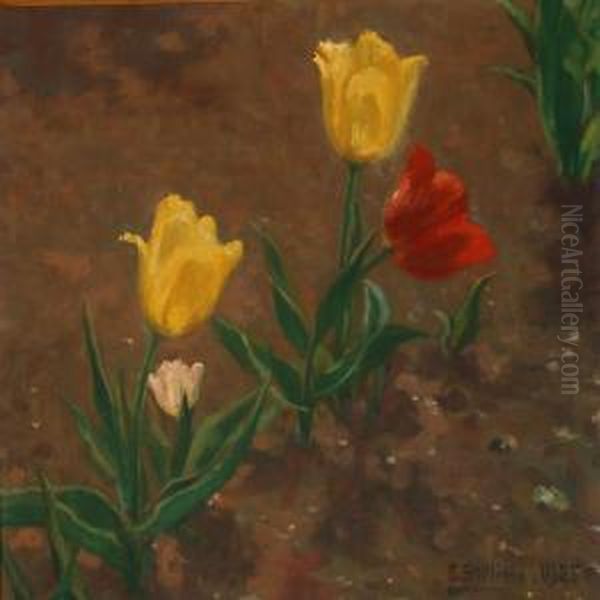 Yellow And Red Tulips Oil Painting by Carl Stilling