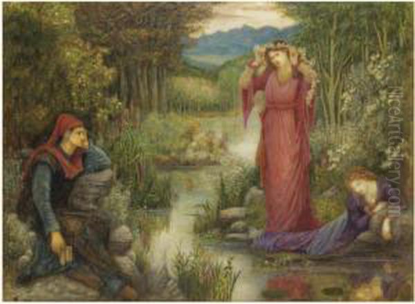 Dante's Vision Of Leah And Rachel Oil Painting by Maria Euphrosyne Spartali, later Stillman