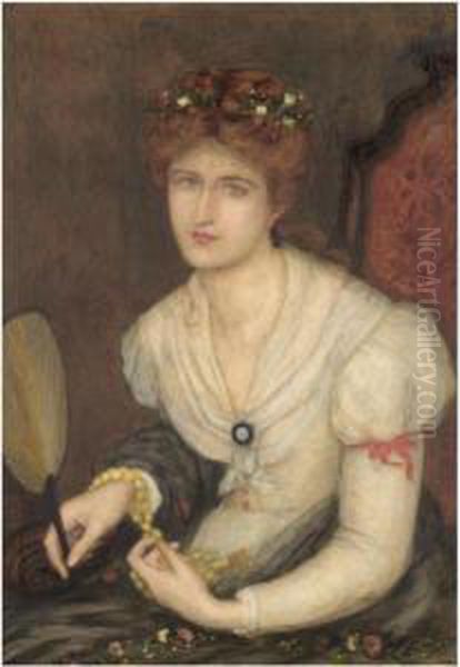 Portrait Of A Lady With A Fan Oil Painting by Maria Euphrosyne Spartali, later Stillman