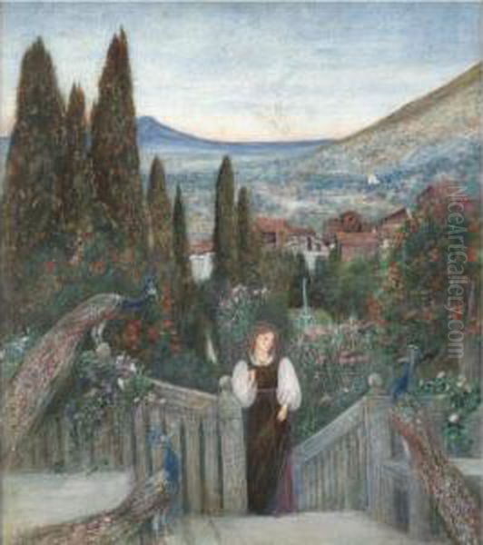 Lady In An Italian Landscape Oil Painting by Maria Euphrosyne Spartali, later Stillman