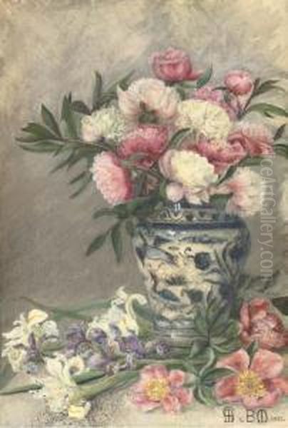 Still-life Of Peonies And Irises In A Chinese Vase Oil Painting by Maria Euphrosyne Spartali, later Stillman