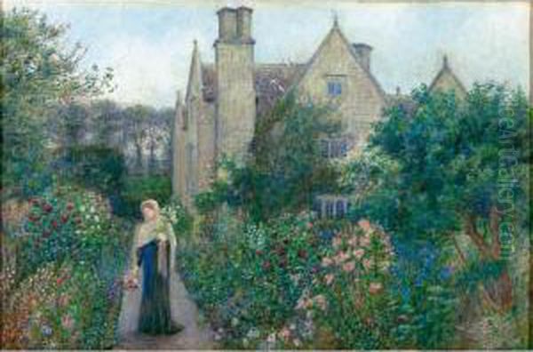 The Long Walk At Kelmscott Manor, Oxfordshire Oil Painting by Maria Euphrosyne Spartali, later Stillman