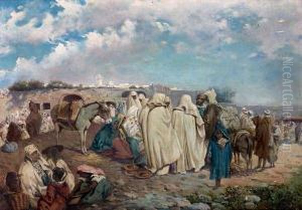 Scene De Marche A Marrakech Oil Painting by John Stirling