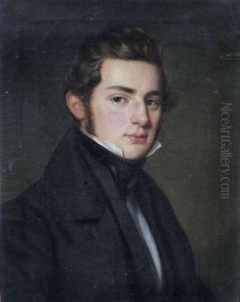 Portraitof A Young Man Wearing A Black Frock Coat In Three Quarter View Tothe Right. Oil Painting by Franz Seraph Stirnbrand