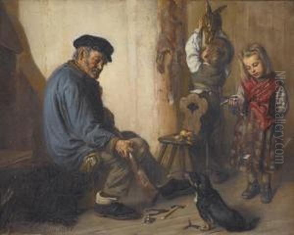 Daheim Nach Der Jagd. Oil Painting by Friedrich Stirnimann