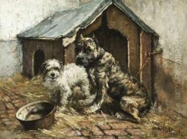 Twee Honden Oil Painting by Jan Baptiste, Jan Stobbaerts