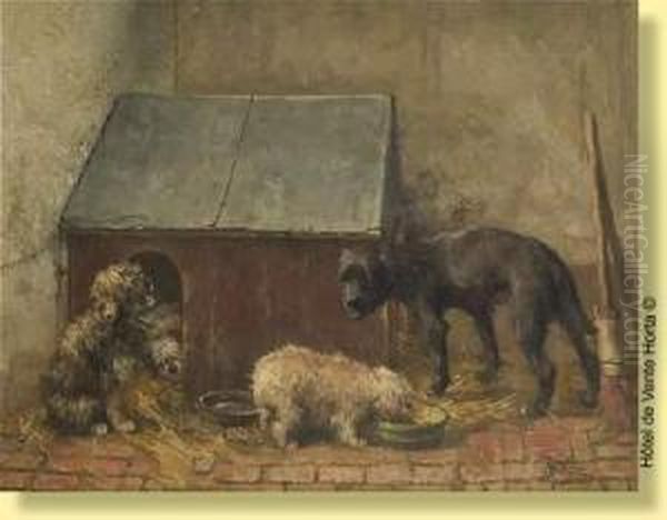 Le Repas Des Chiots Oil Painting by Jan Baptiste, Jan Stobbaerts