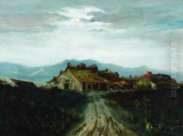 House In Landscape Oil Painting by Charles Stewart Stobie