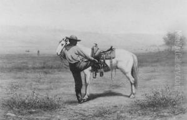 Tightening The Flank Cinch Oil Painting by Charles Stewart Stobie