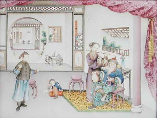 Imperial Canton panel, Qianlong period, 1736-95 Oil Painting by Anonymous Artist