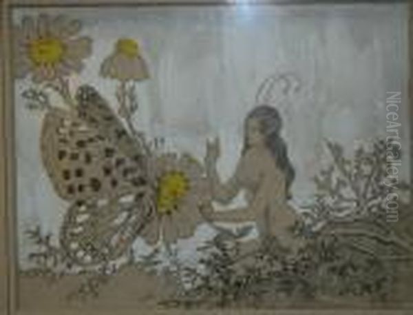 Fairy And Butterfly Oil Painting by Henry John Stock