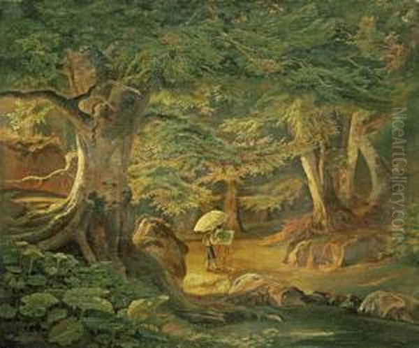 Eichenwald Mit Wald Vor Der Staffelei Oil Painting by Johann Friedrich Stock