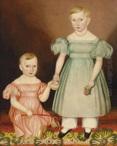 Portrait Of Two Children Oil Painting by Joseph Whiting Stock