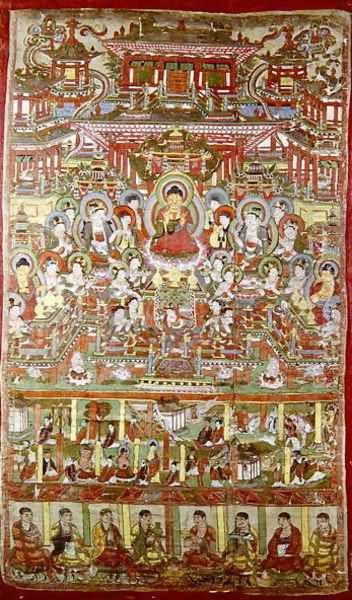 Paradise of Amitabha, from Dunhuang, Gansu Province Oil Painting by Anonymous Artist