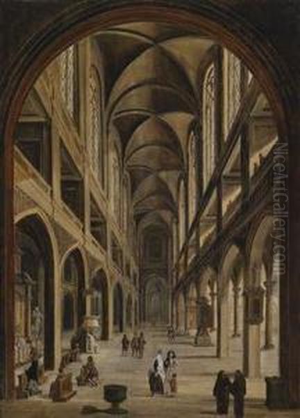 A Church Interior Oil Painting by Christian Stocklin