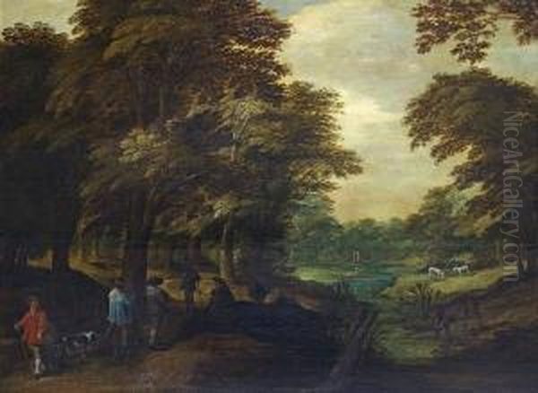 Waldlandschaft Mit Staffagefiguren Und Tieren Oil Painting by Jan Gerritsz Stockman