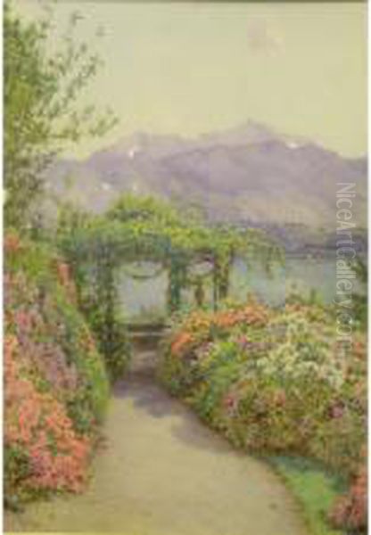 View From The Villa Carlotta Towards Lake Como Oil Painting by Anton Stockmann