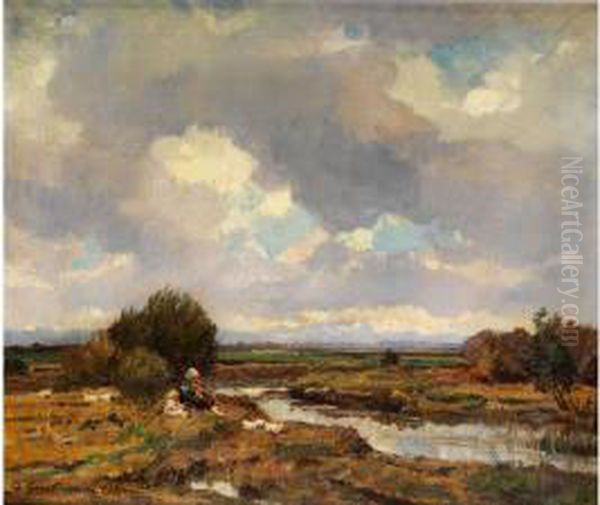 Moorlandschaft Mitfigurenstaffage Oil Painting by Hermann Stockmann