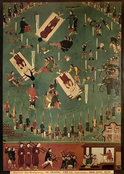 The Martyrdom of the Blessed Mi, Duong and Truat at Tongking, China, in 1838 Oil Painting by Anonymous Artist