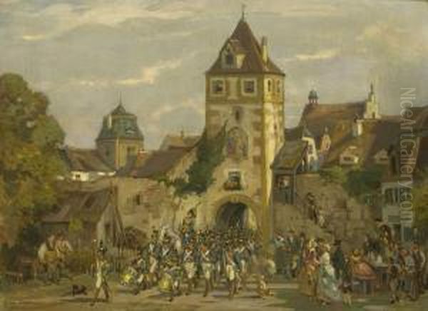 Auszug Der Soldaten Aus Der Stadt Oil Painting by Hermann Stockmann